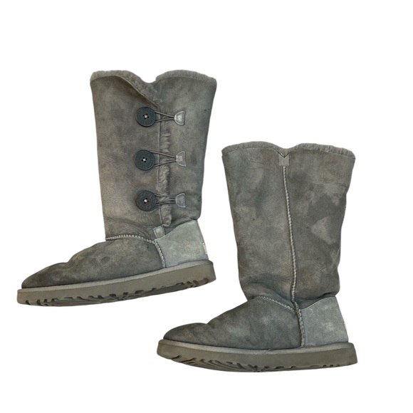 Ugg Australia Bailey 3 Button Boot Tall Gray Sheepskin Leather Size 8 - Picture 1 of 16